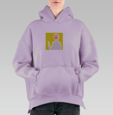 Радостный человек машет в ярко желтом фоне, Hoodie Oversize Fiolet, утепленная