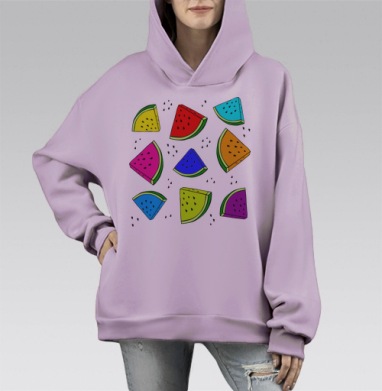 Разноцветные дольки арбуза летнее настроение яркое веселье, Hoodie Mono Fiolet, оверсайз, утепленная