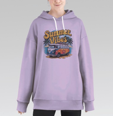 Ретро фургон пляж отдых летние вибрации, Hoodie Long Oversize Fiolet