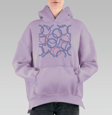Геометрический узор: Нежные кольца на темном фоне, Hoodie Oversize Fiolet, утепленная