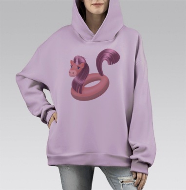 Розовый единорог с сиреневой гривой и плавным хвостом, Hoodie Mono Fiolet, оверсайз, утепленная