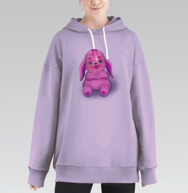 Розовый зайчик с сердечком ласковое символы любви, Hoodie Long Oversize Fiolet