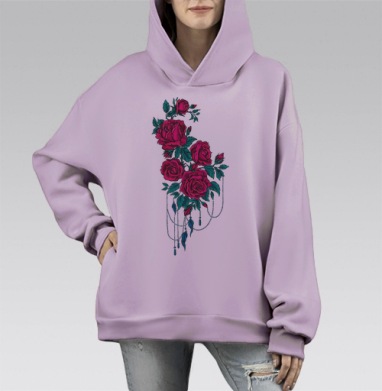 Розы с подвесками нежная красота и элегантность, Hoodie Mono Fiolet, оверсайз, утепленная