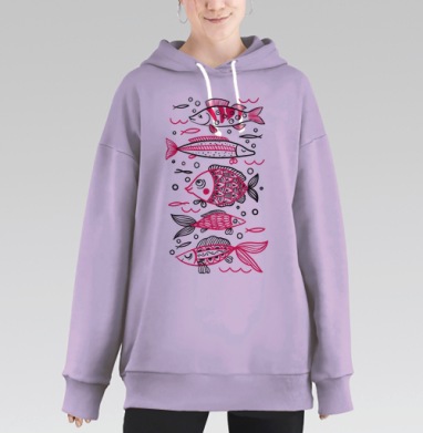 Рыбы красные черные белые плывут воды, Hoodie Long Oversize Fiolet