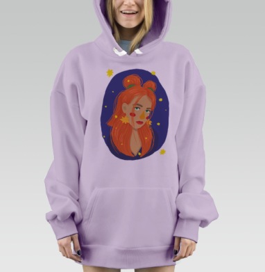 Рыжеволосая грустная девушка звездное небо, Hoodie Mjhigh Dig Mel, Fiolet, утепленная