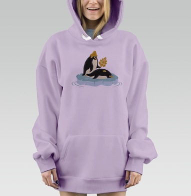 Милые пингвины и золотые осенние листья, Hoodie Mjhigh Dig Mel, Fiolet, утепленная