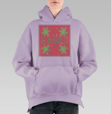 Счастливчик на милом фоне нежно розового цвета, Hoodie Oversize Fiolet, утепленная