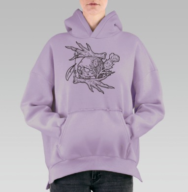 Символ жизни смерти с черепом и чертополохом, Hoodie Oversize Fiolet, утепленная