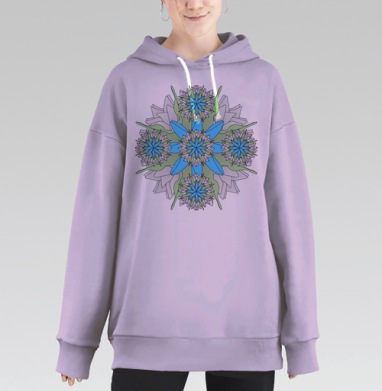 Сине бело зеленый цветочный узор идеально для подушки, Hoodie Long Oversize Fiolet