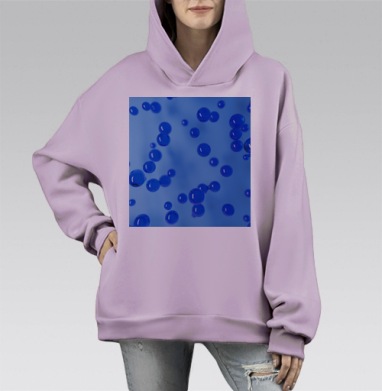 Синие стеклянные пузырьки на голубом фоне океана, Hoodie Mono Fiolet, оверсайз, утепленная