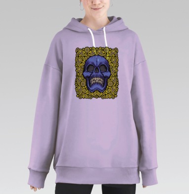 Синий череп в жёлтых узорах для черепа, Hoodie Long Oversize Fiolet