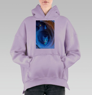 Синий космический кот мистический леса между мирами, Hoodie Oversize Fiolet, утепленная