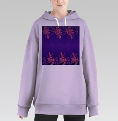 Синий с розовым этнический узор в рамке бохо, Hoodie Long Oversize Fiolet