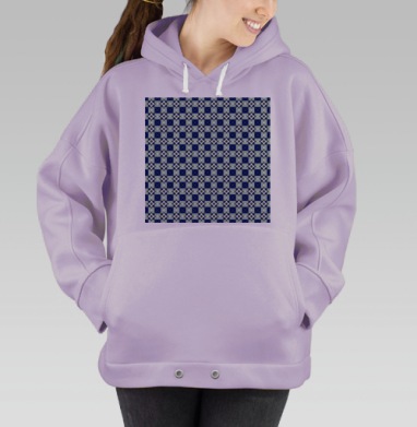 Синяя клетка с цветочными узорами и крестами узорами, Hoodie Oversize Fiolet