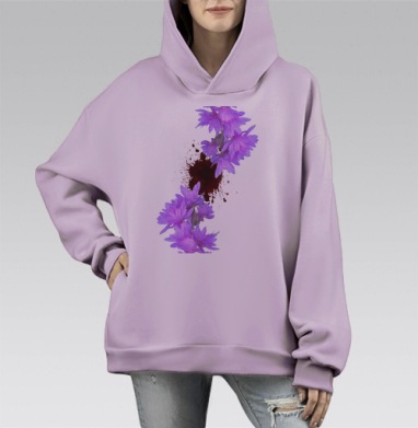 Сиреневые цветы и кровь контрастная драма, Hoodie Mono Fiolet, оверсайз, утепленная