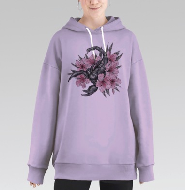 Скорпион с олеандром на черном фоне, Hoodie Long Oversize Fiolet