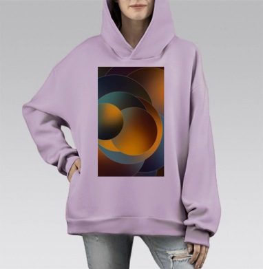 Сложные сферы в золотистых оттенках и бирюзовом цвете, Hoodie Mono Fiolet, оверсайз, утепленная