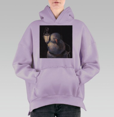 Снеговик с фонарём зимний мистический свет в ночи, Hoodie Oversize Fiolet, утепленная