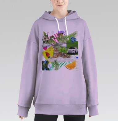 Сочная природа с тигром и современным автомобилем для настроения, Hoodie Long Oversize Fiolet