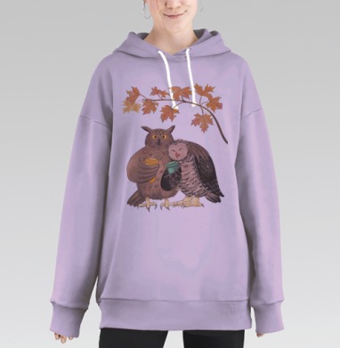 Сова с совой пьют кофе и гуляют по парку, Hoodie Long Oversize Fiolet