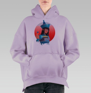 Современная девушка с сердцем в синем костюме в синем костюме, Hoodie Oversize Fiolet, утепленная
