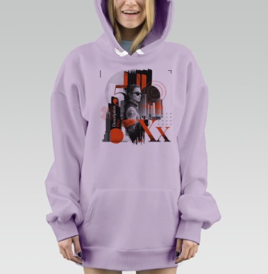 Современный портрет уверенной женщины с городским фоном Description Five, Hoodie Mjhigh Dig Mel, Fiolet, утепленная