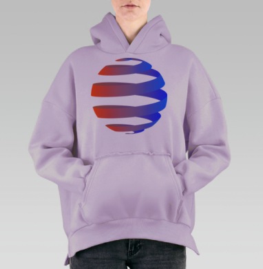 Спиральное движение ленты плавный переход синего розового, Hoodie Oversize Fiolet, утепленная