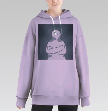 Спокойный силуэт усталости отражение внутреннего баланса, Hoodie Long Oversize Fiolet