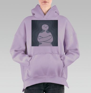 Спокойный силуэт усталости отражение внутреннего баланса, Hoodie Oversize Fiolet, утепленная