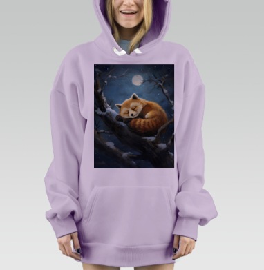 Спящая рыжая панда на ветке дерева ночью, Hoodie Mjhigh Dig Mel, Fiolet, утепленная