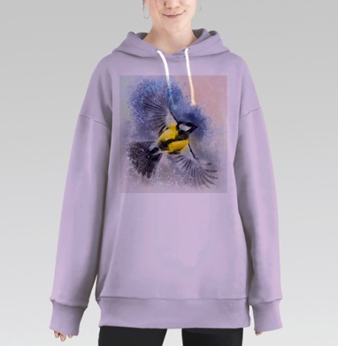 Свобода полёта птицы нежное акварельное вдохновение, Hoodie Long Oversize Fiolet