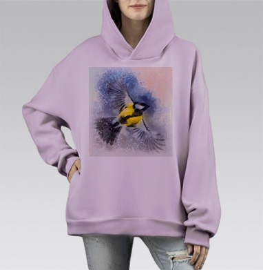 Свобода полёта птицы нежное акварельное вдохновение, Hoodie Mono Fiolet, оверсайз, утепленная