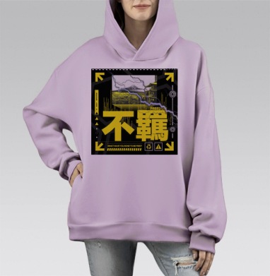 Свобода вызов молния гора Фудзи, Hoodie Mono Fiolet, оверсайз, утепленная