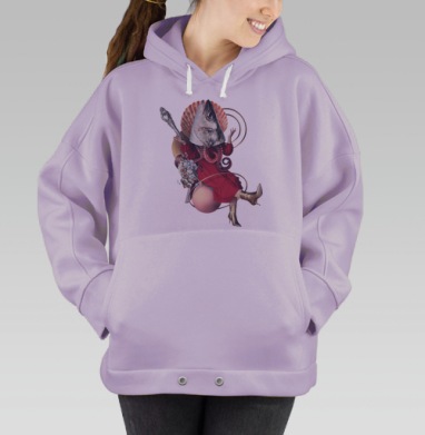 Сюрреалистичная рыбья голова в красном платье золотые ботинки, Hoodie Oversize Fiolet