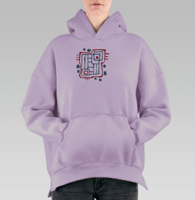 Темно Красная Абстрактная Геометрия на Черном фоне, Hoodie Oversize Fiolet, утепленная