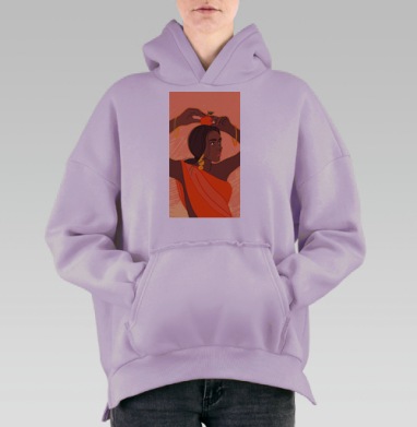 Темнокожая девушка с апельсином в оранжевом платье на голове, Hoodie Oversize Fiolet, утепленная