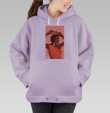 Темнокожая девушка с апельсином в оранжевом платье на голове, Hoodie Oversize Fiolet