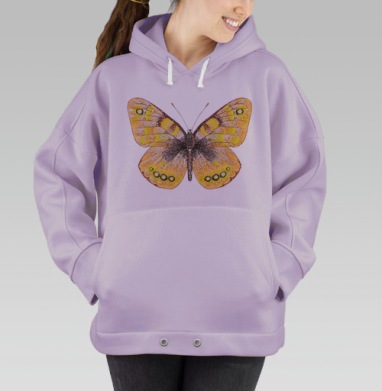 Тропическая желто коричневая бабочка с мелкими белыми точками, Hoodie Oversize Fiolet