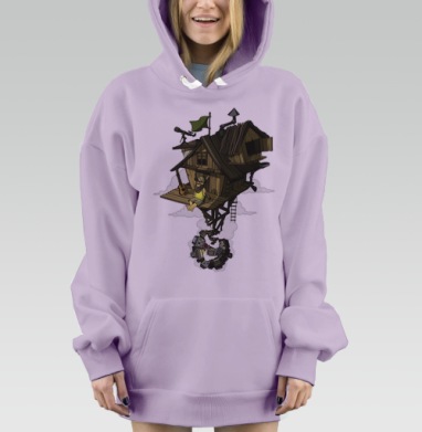 Летающий деревянный домик с музыкантом и гитарой, Hoodie Mjhigh Dig Mel, Fiolet, утепленная