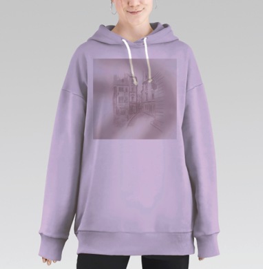 Классический карандашный эскиз старой улицы, Hoodie Long Oversize Fiolet