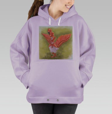 Птица в костюме фламинго с розовыми крыльями, Hoodie Oversize Fiolet