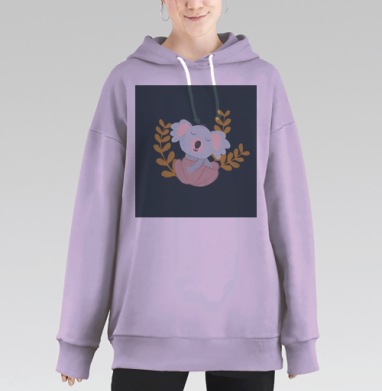 Уютная голубая коала с подушкой на листьях, Hoodie Long Oversize Fiolet