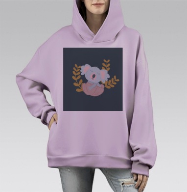 Уютная голубая коала с подушкой на листьях, Hoodie Mono Fiolet, оверсайз, утепленная
