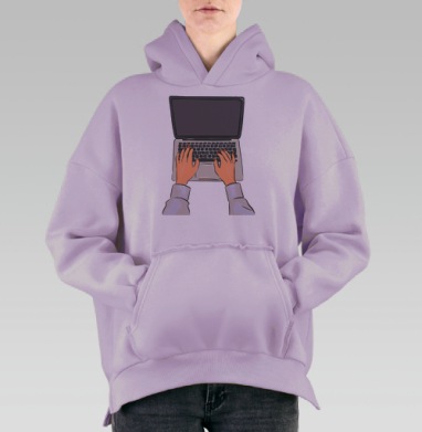 Уютный офис с растениями и кофе на розовом фоне, Hoodie Oversize Fiolet, утепленная