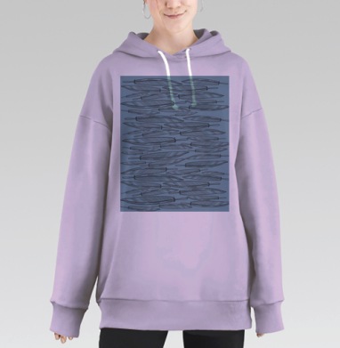 Узор мягкие перья в спокойных синих тонах, Hoodie Long Oversize Fiolet