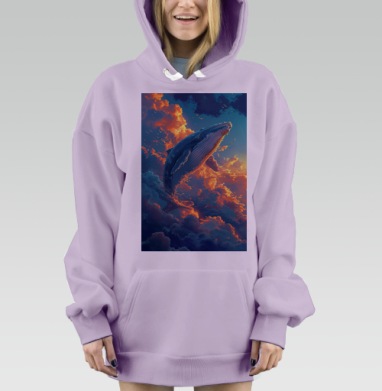 Величественный кит в облаках летящий кита в облаках, Hoodie Mjhigh Dig Mel, Fiolet, утепленная