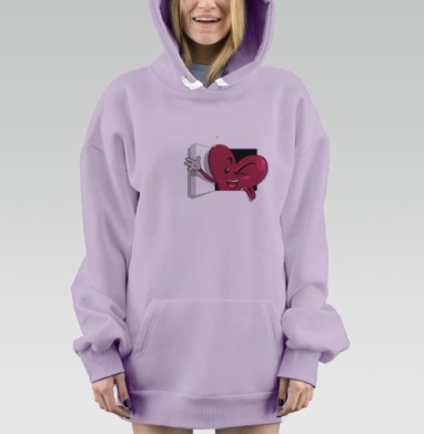 Весёлое красное сердце с улыбкой и подмигиванием между, Hoodie Mjhigh Dig Mel, Fiolet, утепленная