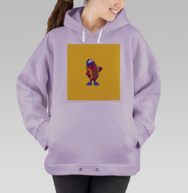 Весёлый хот дог с кепкой и очками на желтом фоне, Hoodie Oversize Fiolet