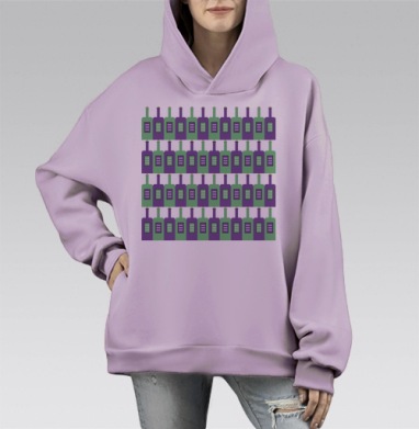 Винные бутылки зелёные сиреневые оттенки для повседневного отдыха, Hoodie Mono Fiolet, оверсайз, утепленная