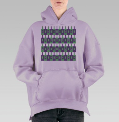 Винные бутылки зелёные сиреневые оттенки для повседневного отдыха, Hoodie Oversize Fiolet, утепленная